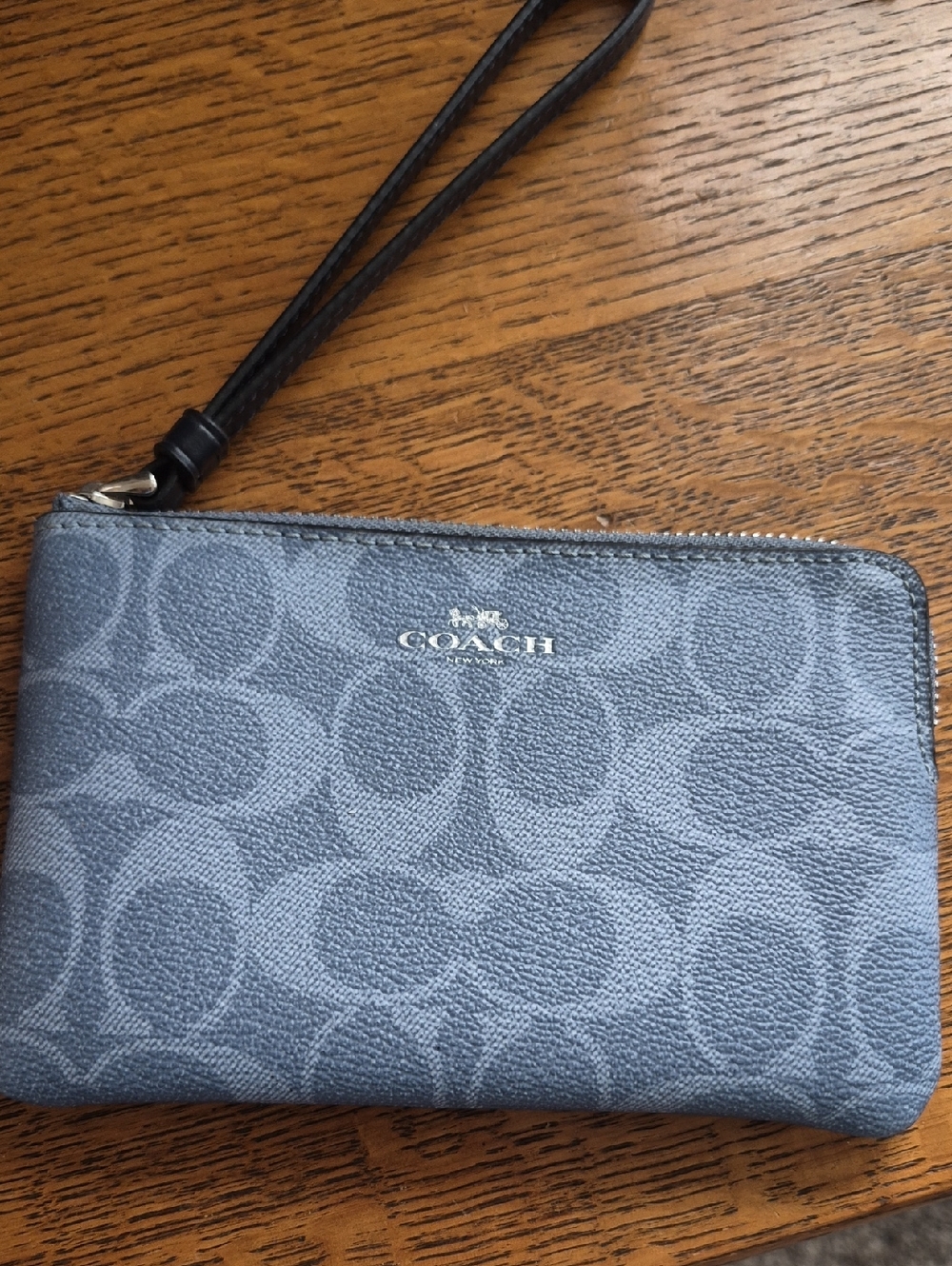 Coach Gray Blue Signature Wristlet with Logo